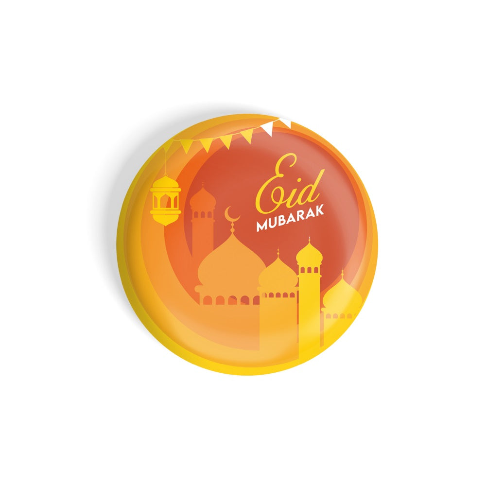 dhcrafts Round Fridge Magnet Yellow Eid Mubarak D2 Glossy Finish Design Pack of 1 (75 mm)